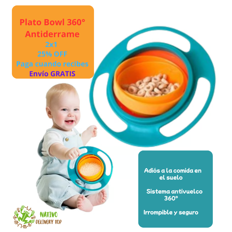 Plato Bowl 360° Antiderrame Para Bebé